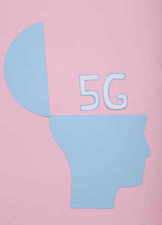 Paper head with 5g icon on pink background