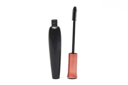 Mascara tube with brush isolated on white backgroundの写真素材