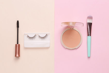 Minimal beauty still life.Cosmetics. flat lay compositionの写真素材