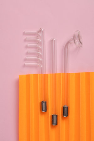 Glass Nozzles for Device of local darsonvalization on colored background. Treatment of acne, problem...