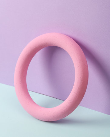 Creative layout with pink round on pastel background. concept pop. Minimal still life