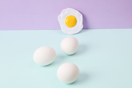 Creative layout with eggs on pastel background. concept pop. Minimal still life. food concept