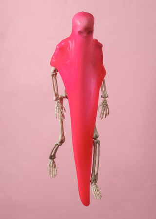 Pink mannequin isolated on a pink background with copy space.の写真素材