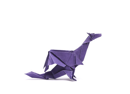 Paper origami dragon isolated on white backgroundの写真素材