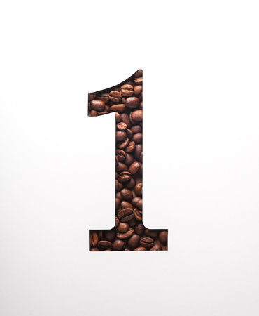 Paper cut number 1 space with coffee beans