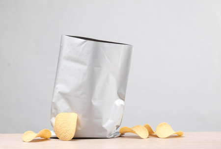 Chips pack mockup for design template on gray backgroundの写真素材