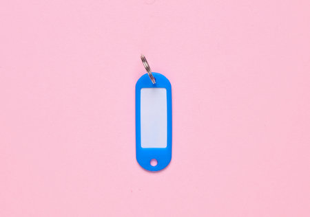 Label or tag key ID. Keychain with white space for text. template for design. pink background