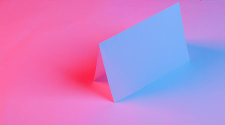 Information Brochure or desk calendar mockup in red blue neon lightの写真素材