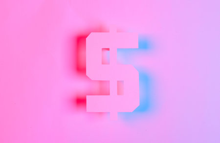 Paper cut dollar currency symbol in red blue neon light