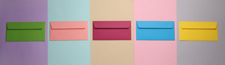 Set of colored envelopes on a colored backgroundの写真素材