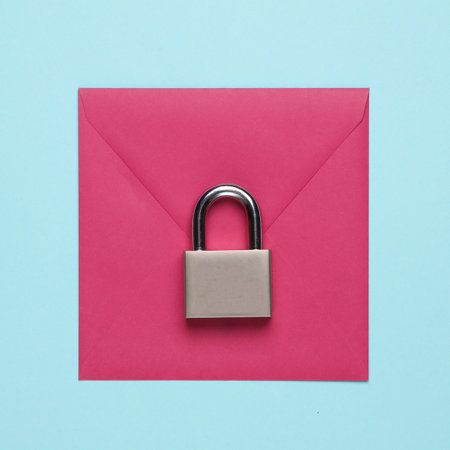 Data protection. Envelope with a lock on a blue backgroundの写真素材