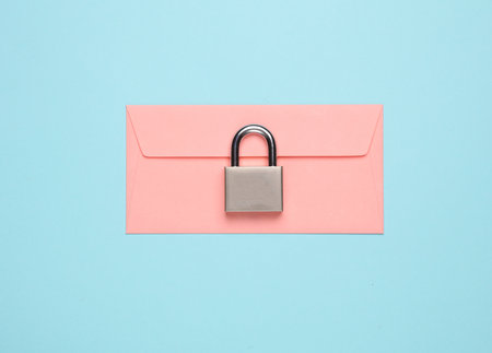 Data protection. Envelope with a lock on blue backgroundの写真素材
