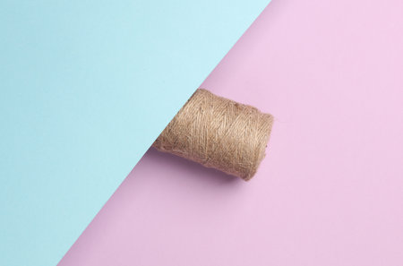 Skein of craft threads on a pastel background