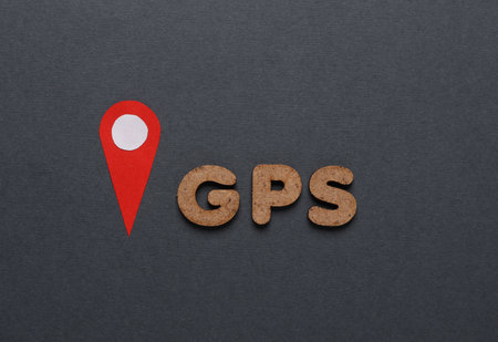 Word gps and Geolocation Maps Marker point icon on dark gray background