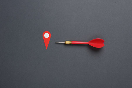 Dart and Geolocation Maps Marker point icon on blue background.の写真素材