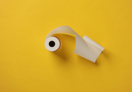 Blank Cash Receipt Sales Check Roll on yellow backgroundの写真素材