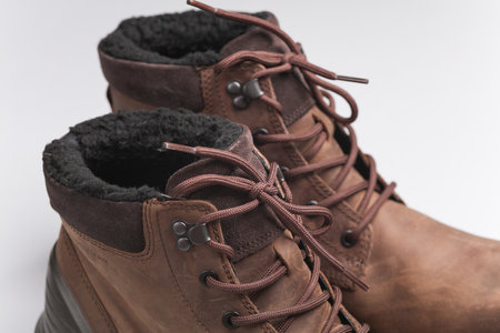 Close-up of lacing on winter boots