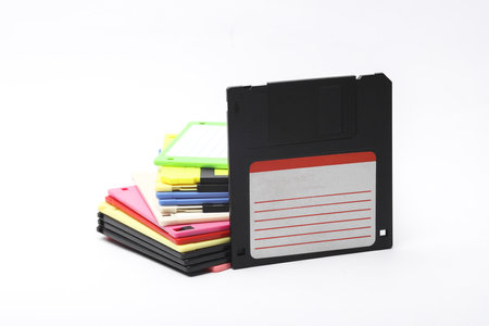 Floppy disks on white background