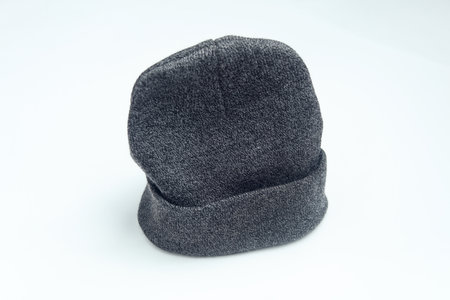 Brown warm winter beanie hat on white backgroundの写真素材