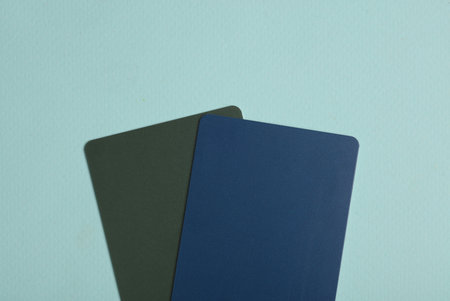 Plastic Bank cards on a blue backgroundの写真素材