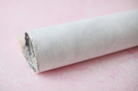Roll of concrete photo backdrop on pink backgroundの写真素材