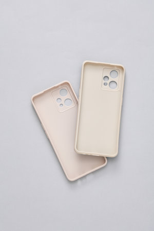 Protective cases for smartphones on a white backgroundの写真素材