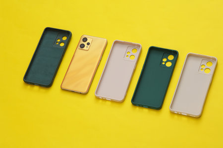 Protective cases for smartphones on a yellow background