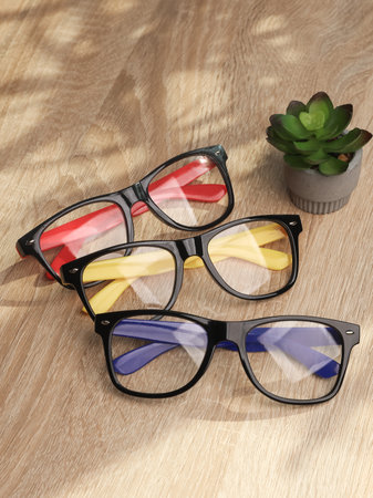 Stylish fashion eyeglasses on table close upの写真素材