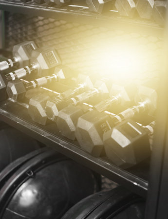 Dumbbells in the gym. Fitness and sport concept.の写真素材