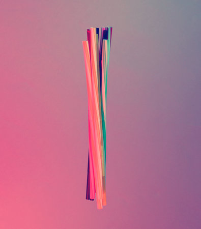 Cocktail tubes in blue pink neon light. Minimalism pollution ecology concept.の写真素材