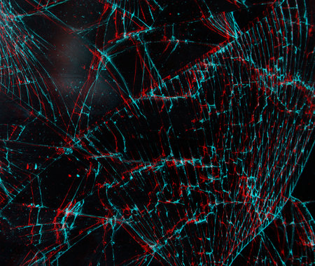 Broken black glass close-up. Glitch effect