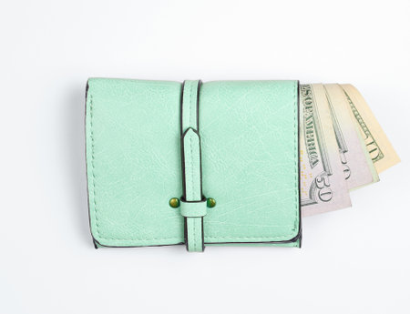 Trendy leather wallet on white background.の写真素材