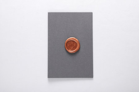 Card with wax seals on beige background. Gift certificate, wedding invitationの写真素材