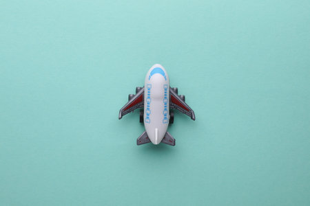 Toy airplane model. Travel concept. Flat layの写真素材
