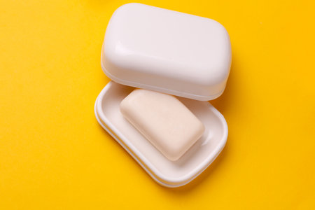 White plastic soap dish mockupの写真素材