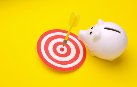 Target with darts and piggy bank. Business concept