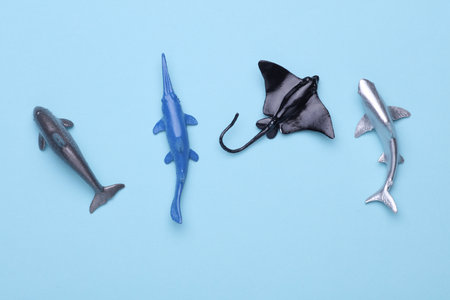 Children's set of sea fish on a blue background