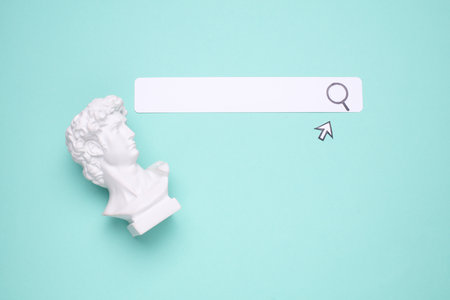 Paper search bar with cursor and bust on blue background.の写真素材