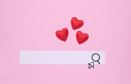 Papers browser search bar with red hearts on pink background. Love, Valentine's Dayの写真素材