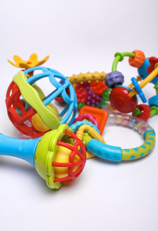 Rattles toys for newborn isolated on white backgroundの写真素材