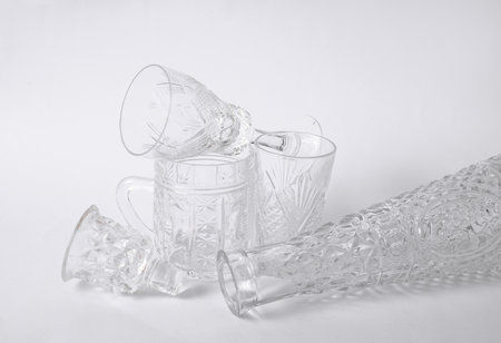 Set of crystal service on white backgroundの写真素材