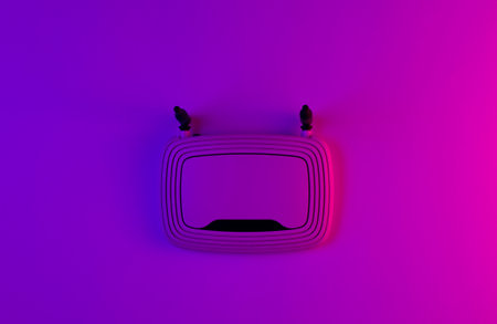 Wi-Fi router with gradient pink purple neon light. Top view.