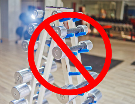 The prohibition of training in the gym and fitness center. Quarantine, coronavirus.の写真素材