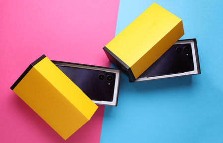 New modern smartphones in a boxes