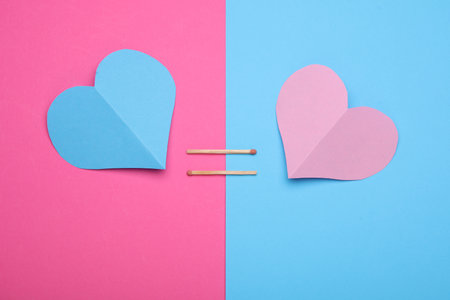 Gender equality concept. Blue and pink heart with equal signの写真素材