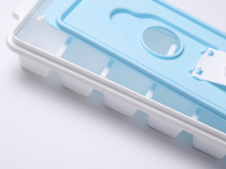 Plastic Ice Cube Maker Tray on White Backgroundの写真素材