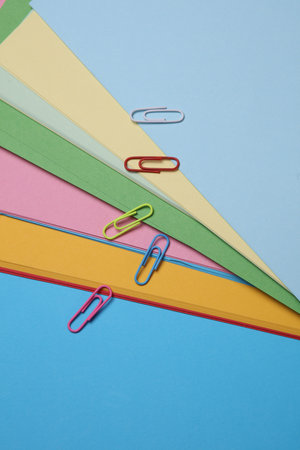 Clips and Set of Colored Paper Sheetsの写真素材