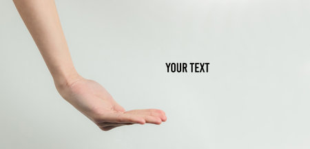 Female palm for your text on a white background with space for your text