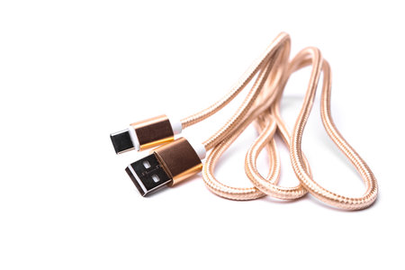 USB type C cable isolated on white backgroundの写真素材
