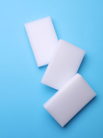 White sponges on a blue backgroundの写真素材